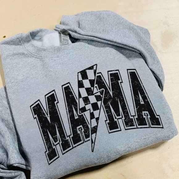 MAMA w/ Checkered Lightning Bolt - Black Ink - Picture 2 of 2